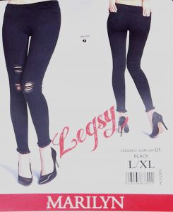 Marilyn Legginsy Jeans Rip 01 M black przetarcia WYPRZEDAŻ